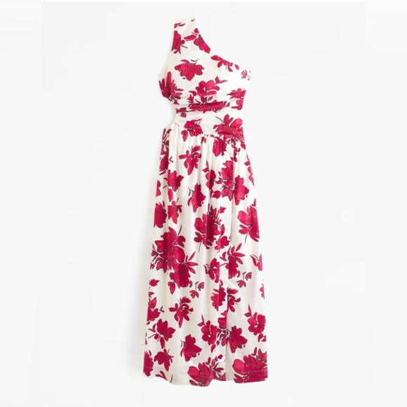 Abercrombie & Fitch Red Floral One-Shoulder Cutout Maxi Dress • S • NWT - Picture 3 of 14